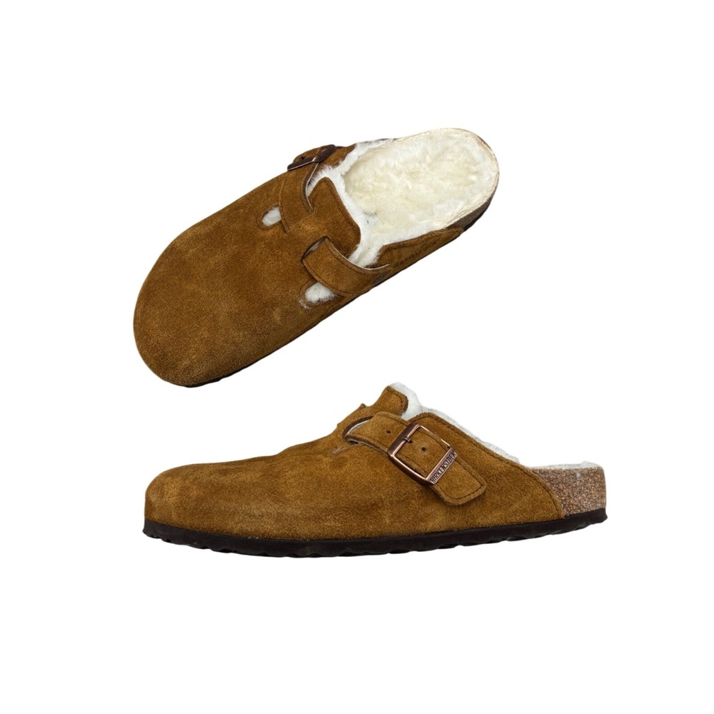 Birkenstock Boston Shearling Mink Suede Clogs Mules Slip On Women's Size 9 EU 40
